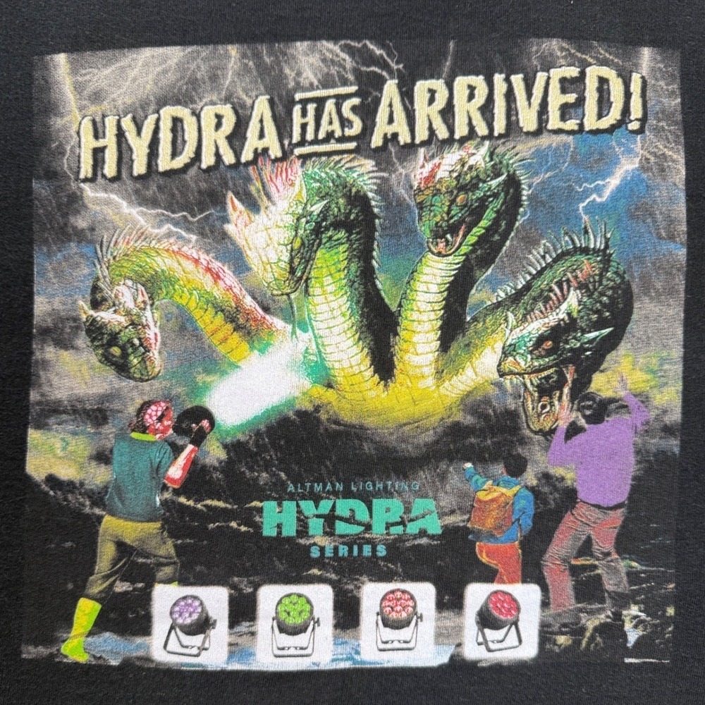 Rare Altman Lighting "Hydra Has Arrived!" Retro Kaiju Parody Graphic Hoodie L